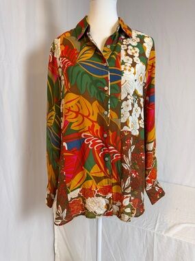 Rose + Olive Vibrant Tropical Floral Button Down – Size S